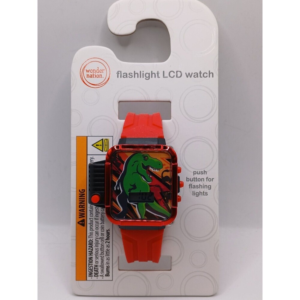 Wonder Nation Dinosaur Flashlight LCD Digital Kids Watch Red Plastic Strap